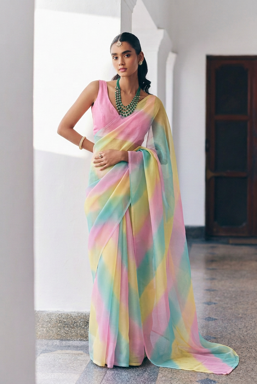 Pachranga Organza Leheriya Saree