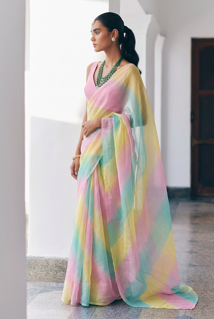 Pachranga Organza Leheriya Saree