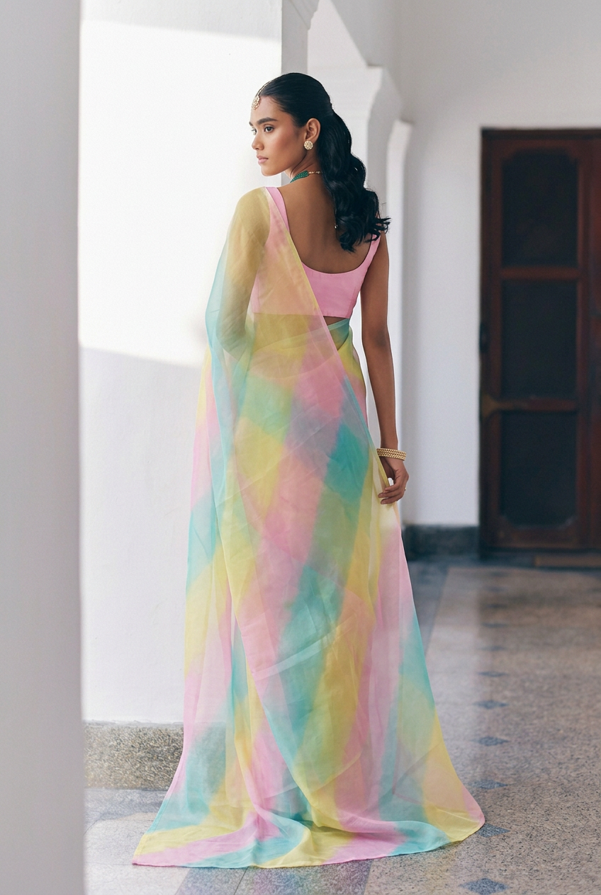 Pachranga Organza Leheriya Saree