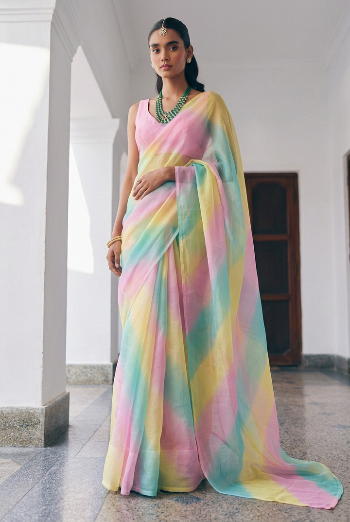 Pachranga Organza Leheriya Saree