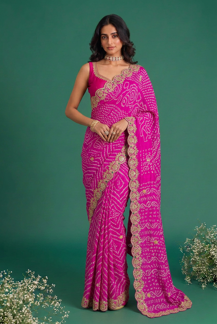 Bandhani Crepe Saree with Gota Patti work.