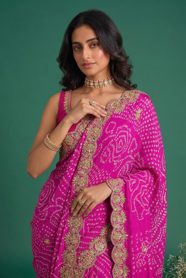 Bandhani Crepe Saree with Gota Patti work.