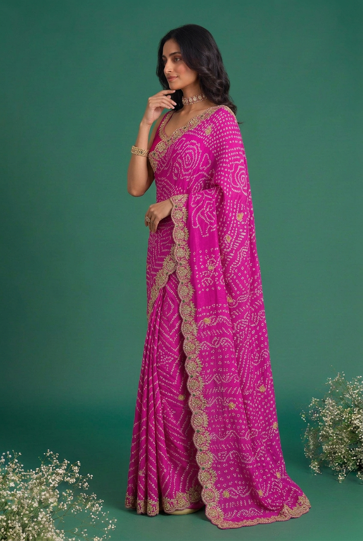 Bandhani Crepe Saree with Gota Patti work.