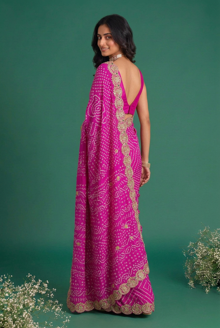Bandhani Crepe Saree with Gota Patti work.
