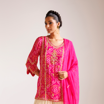 Bandhej Chinon Georgette Suit with Pearl and Thread work