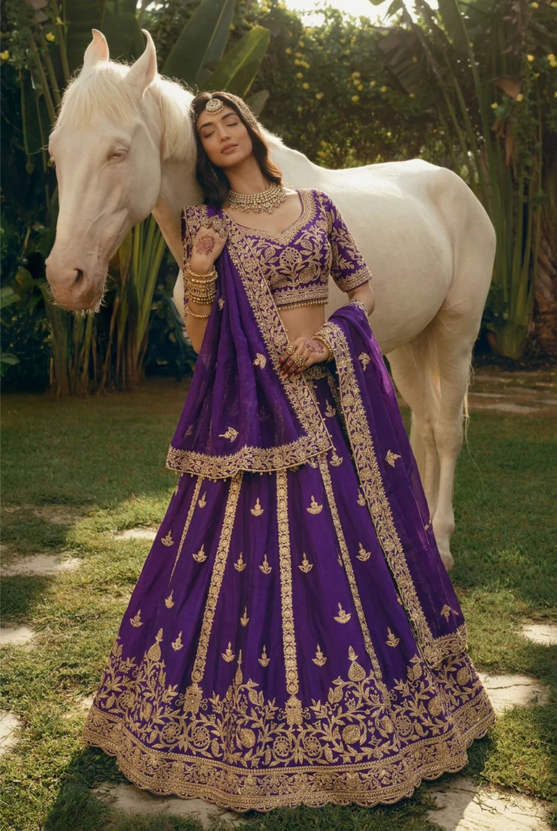 Aari & Cutdana Embellished Silk Lehenga