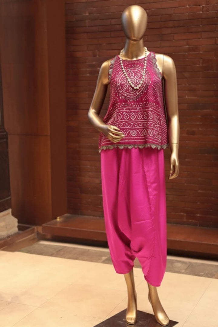 Silk Indowestern with Bandhej, Embellished  work.