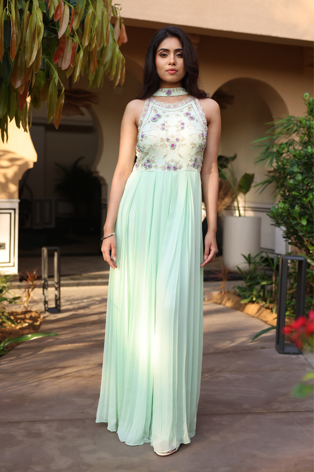 Light Green Georgette Indo Western