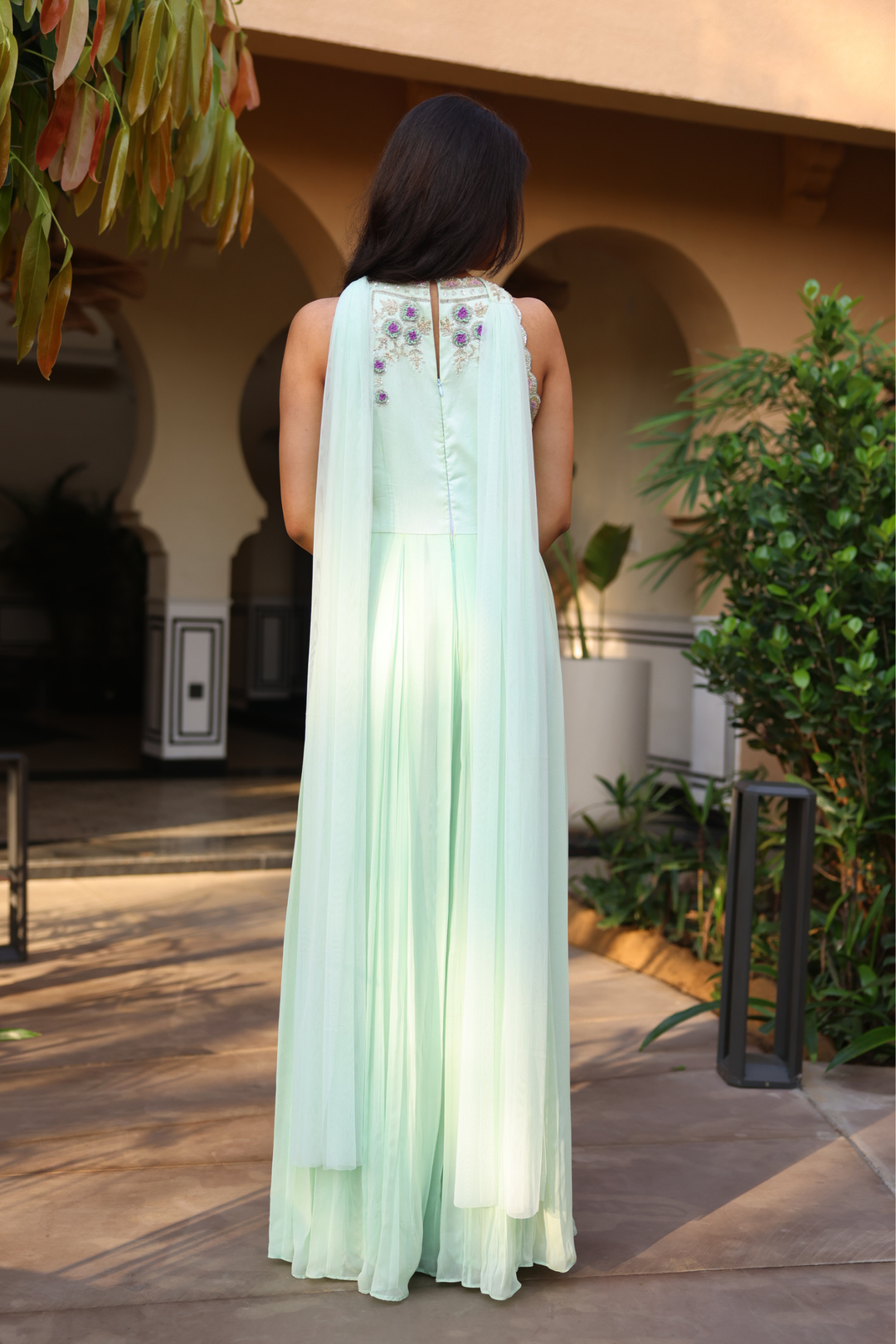 Green Georgette Indo Western