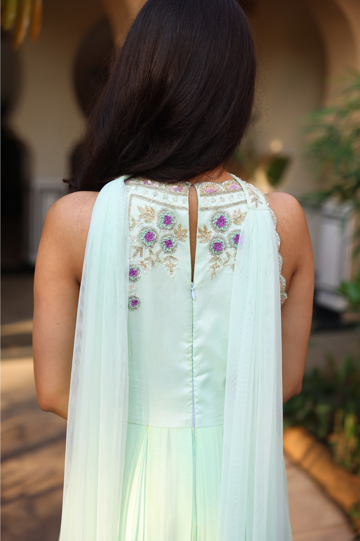 Georgette Indowestern with Cutdana, Sequins, Tissue work.