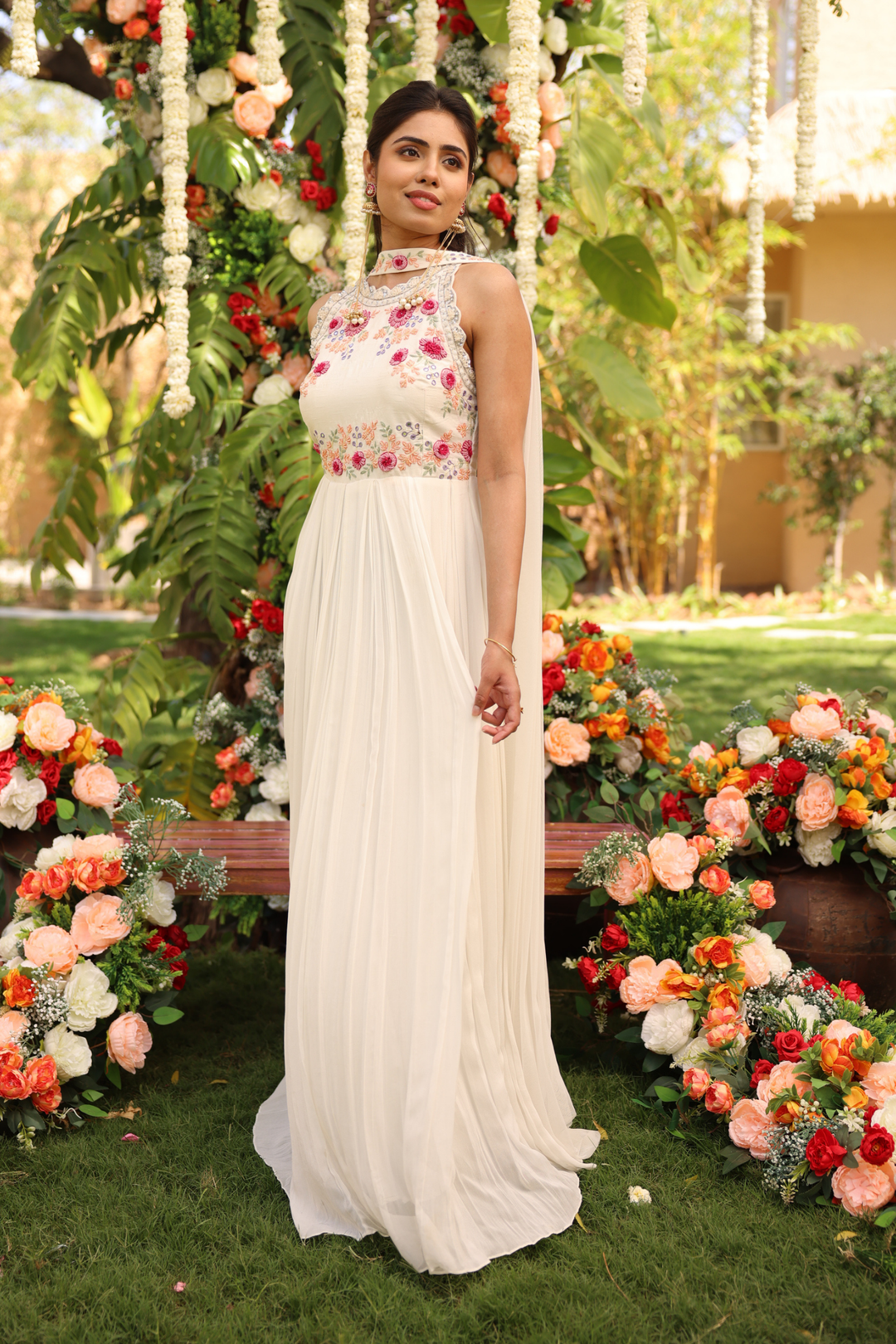 White Georgette Indo Western