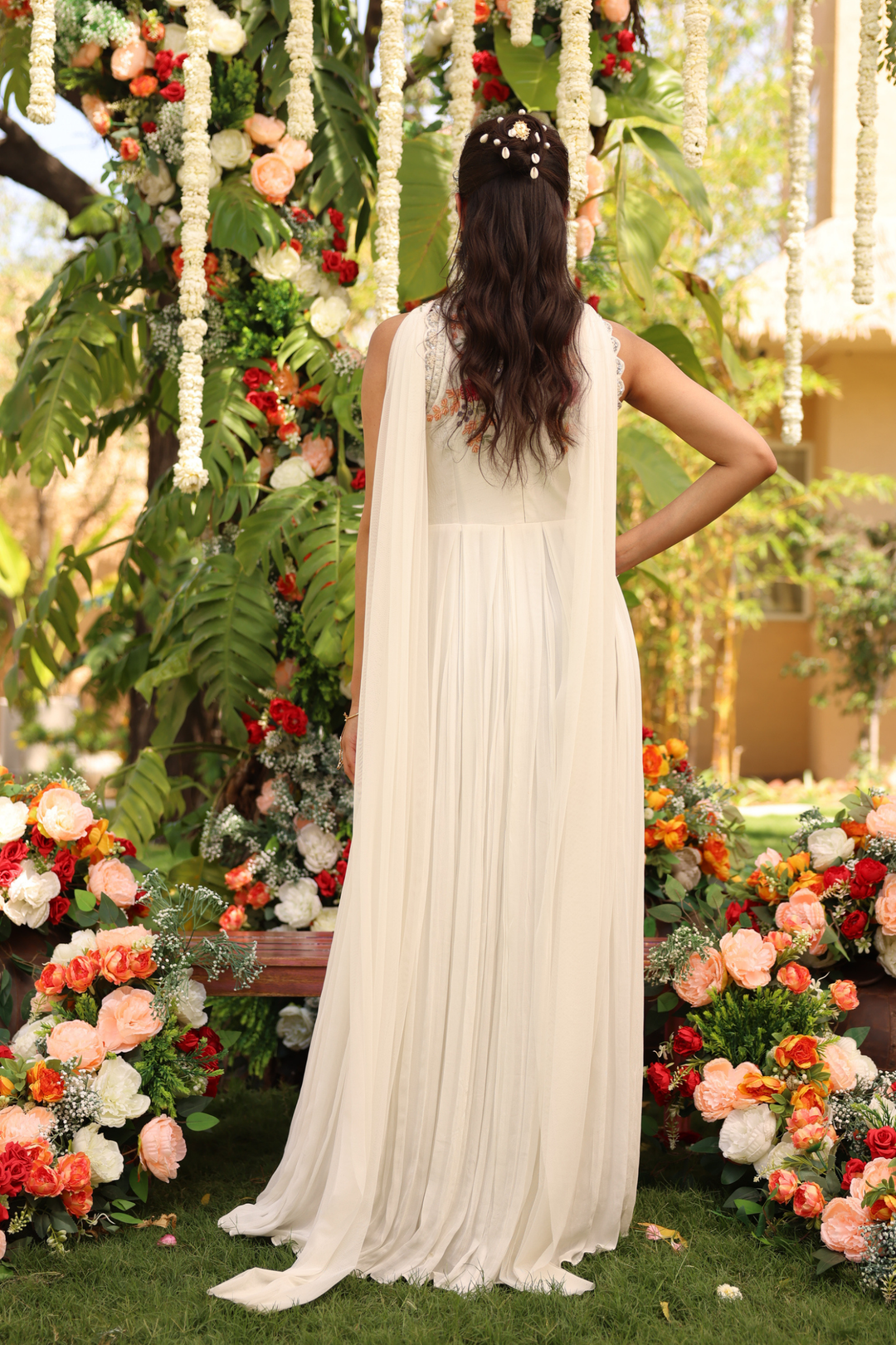Georgette Indowestern with Mirror, Pearl, Sequins, Thread work.