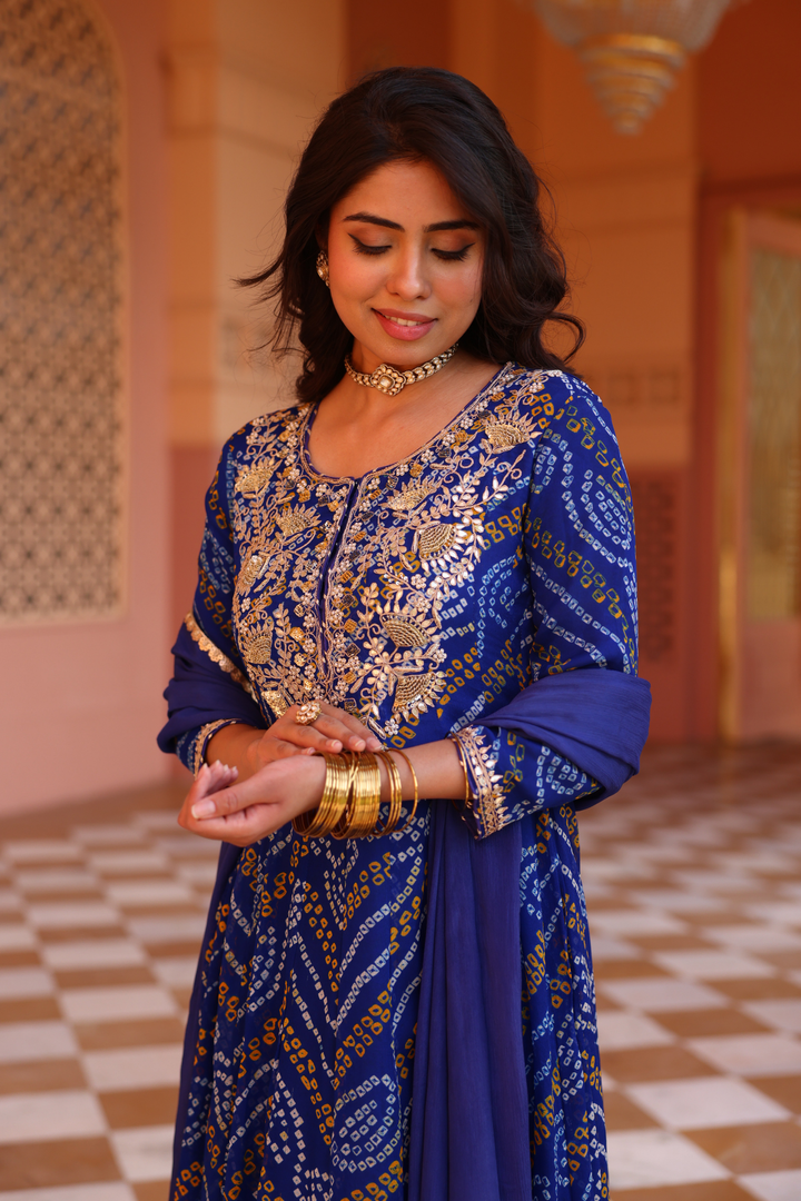 Georgette Suit Set with Dori, Gota Patti, Pearl, Sequins, Zardozi work.