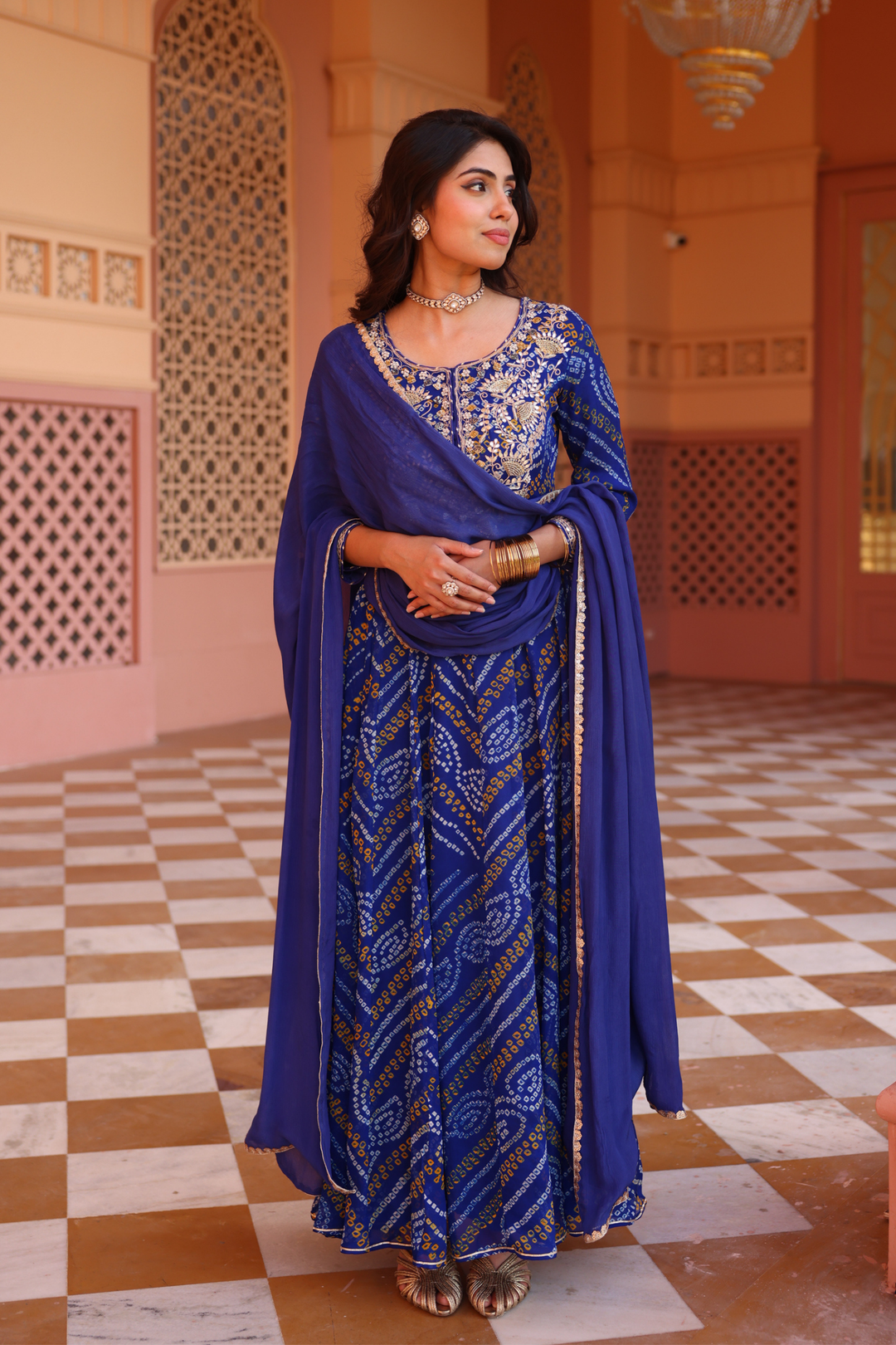 Georgette Suit Set with Dori, Gota Patti, Pearl, Sequins, Zardozi work.