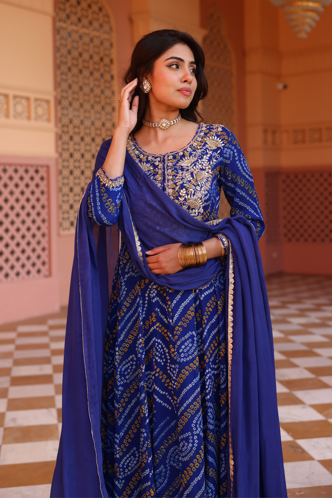 Georgette Suit Set with Dori, Gota Patti, Pearl, Sequins, Zardozi work.
