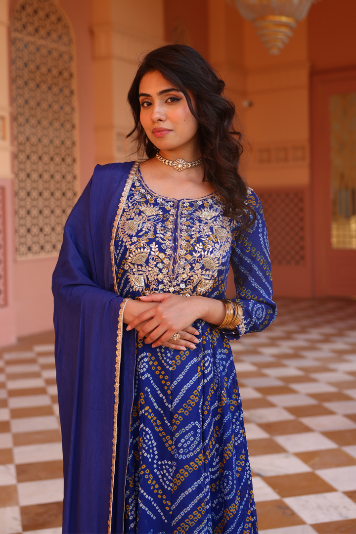 Georgette Suit Set with Dori, Gota Patti, Pearl, Sequins, Zardozi work.