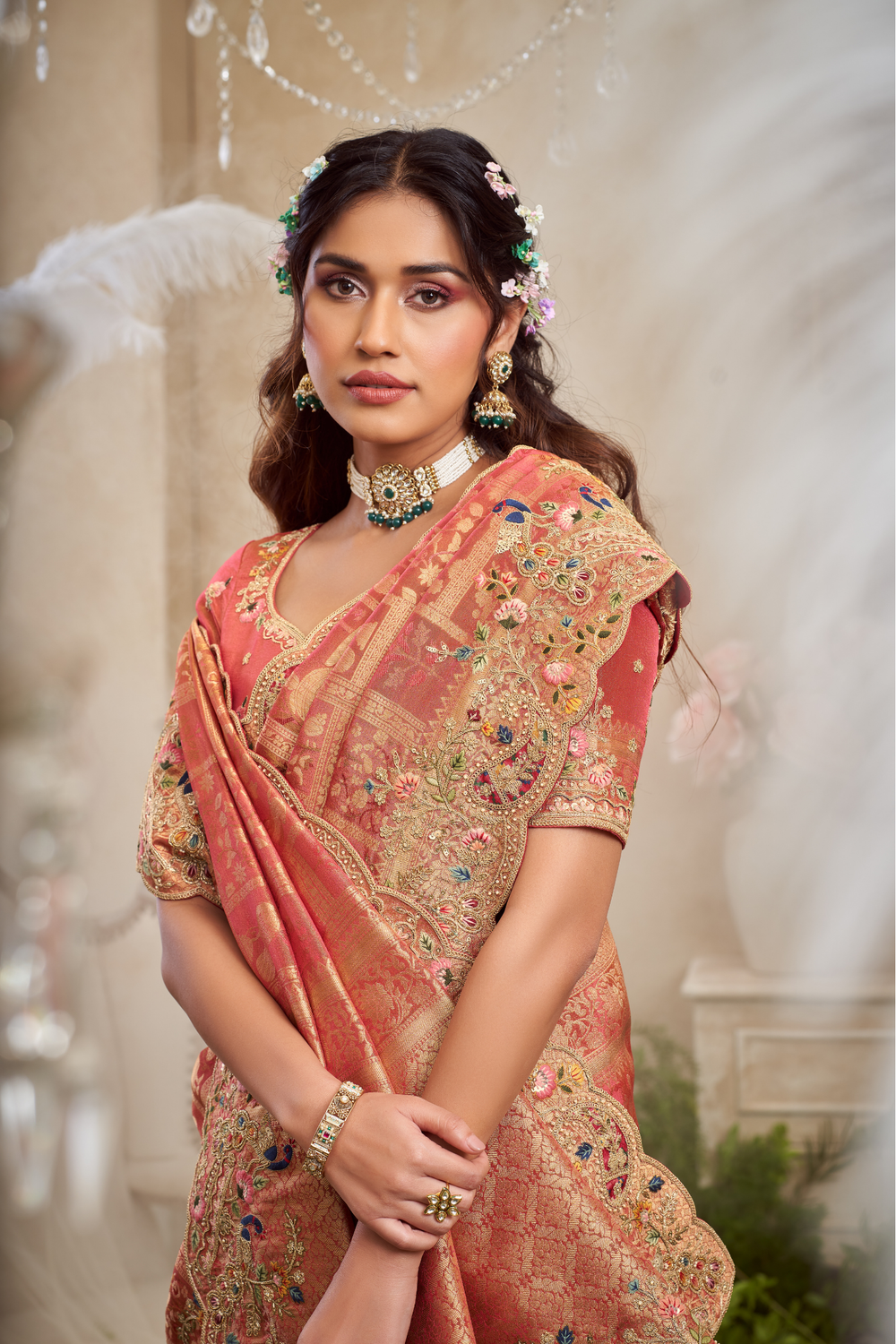 Trendy Peach Saree