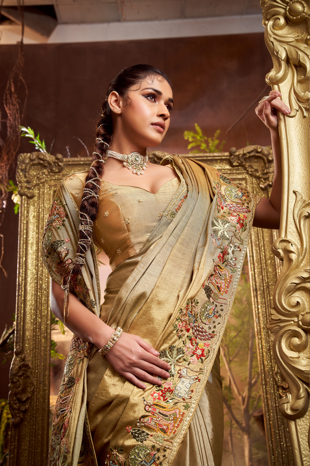 Gold Tissue Saree for Ladies