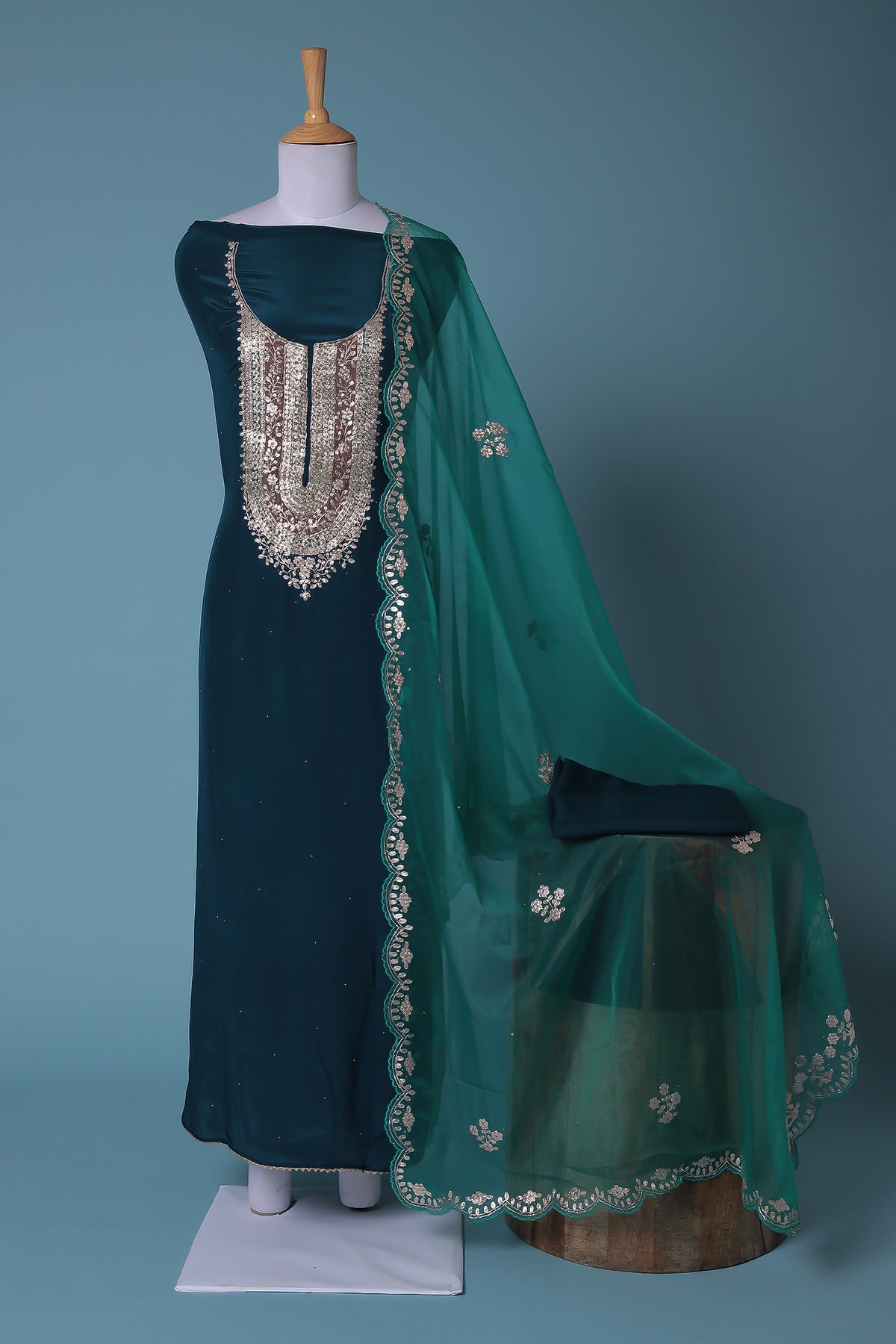 Buy Blue Chanderi Silk Hand Embroidered Gota Patti Pittan Work Kurta Set  For Women by Maison Shefali Online at Aza Fashions.