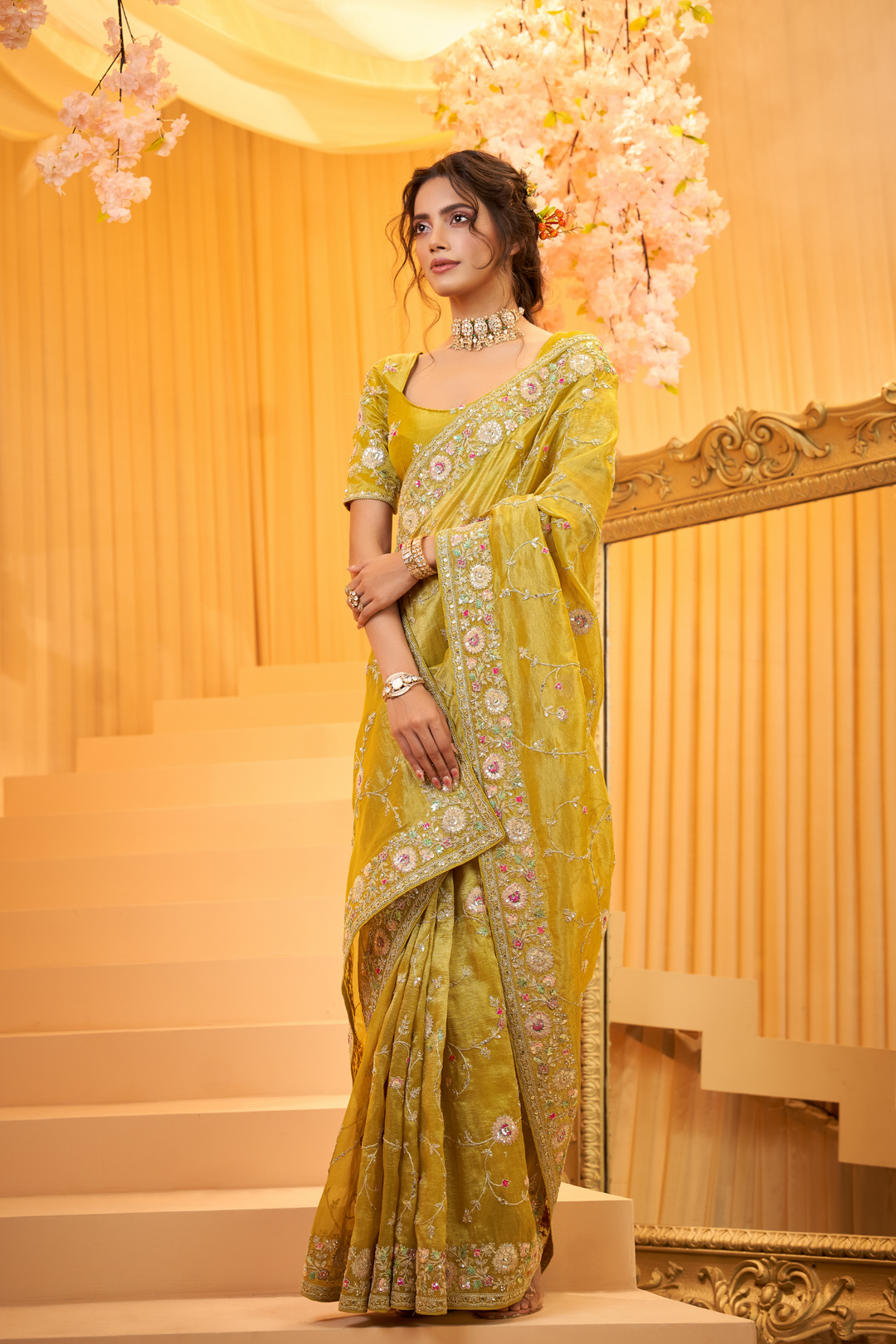 Yellow Saree With Embroidery