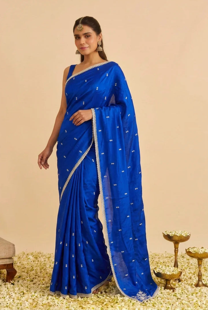 Satin silk Saree with Stone, Thread work.