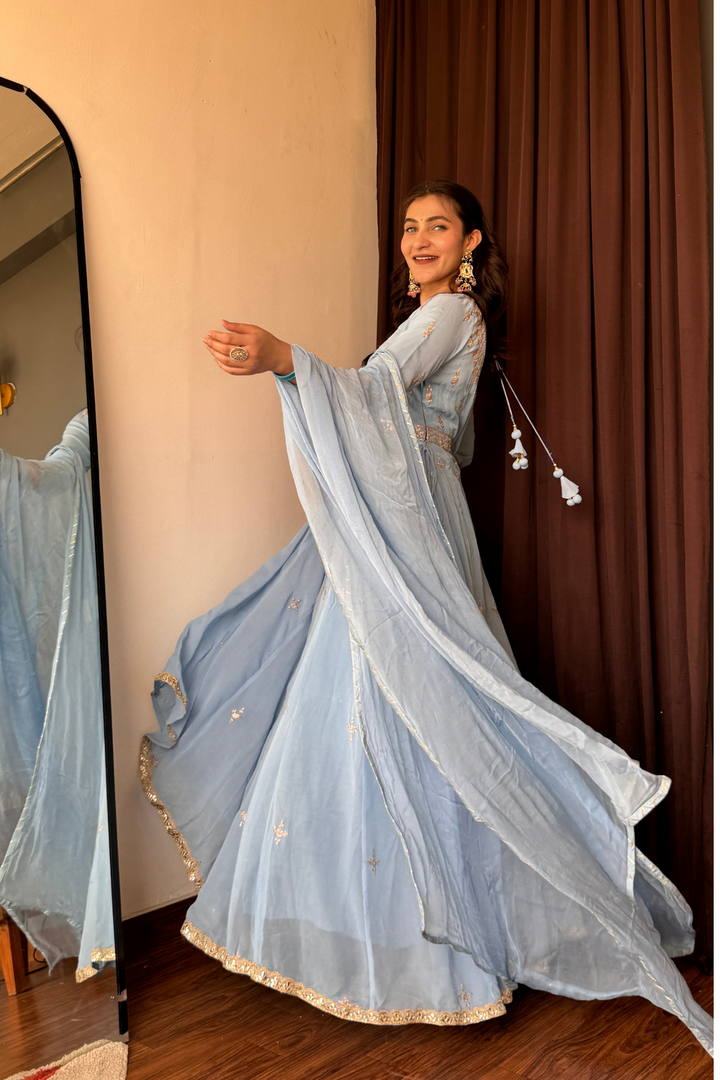 Georgette Anarkali Suit Embroidered with Pittan work