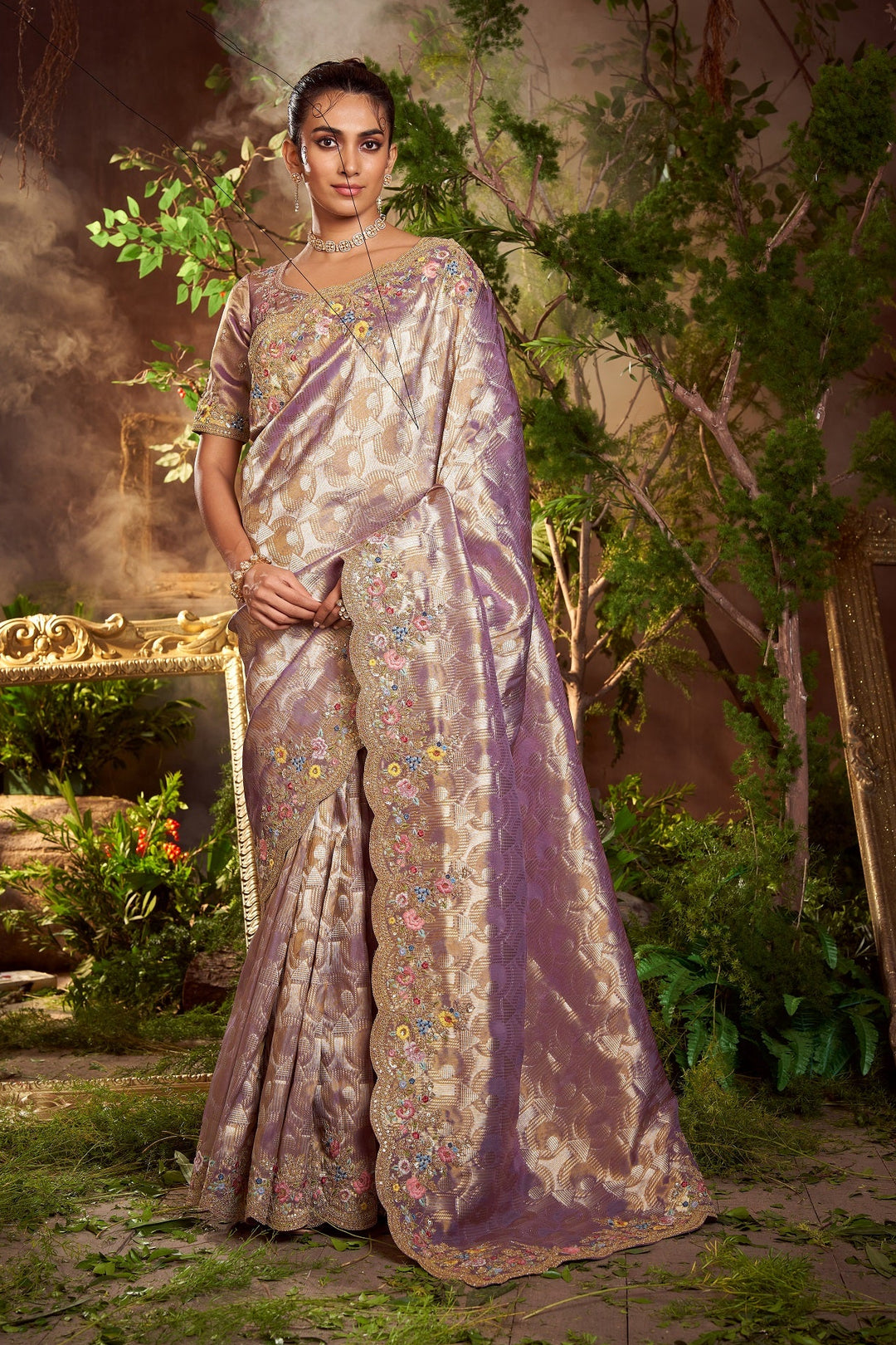 Banarasi Silk Saree with Aari, Sequins, Thread work