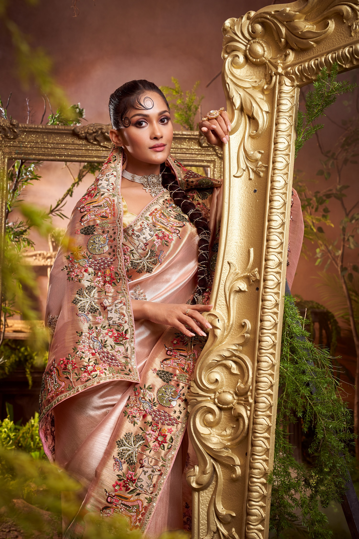 Embroidered Light Pink Saree