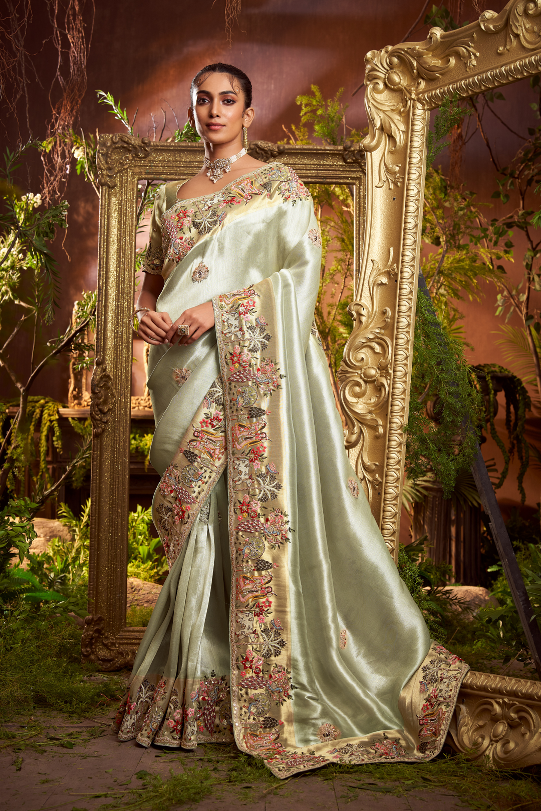 Elegant Floral Tissue Saree