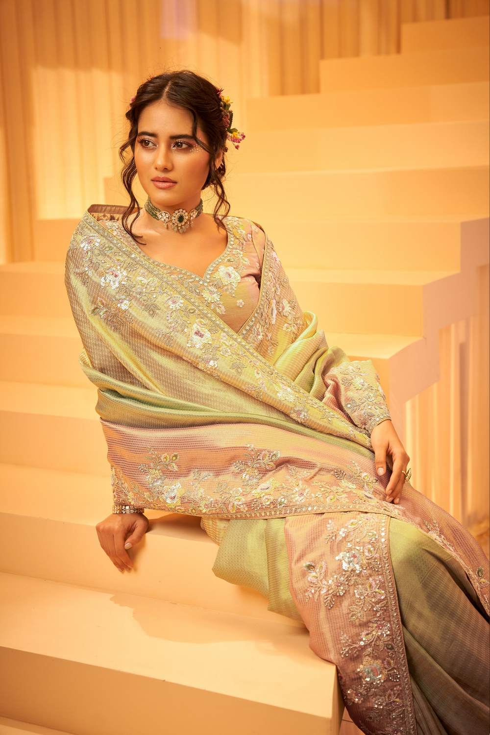 Designer Light Green Saree