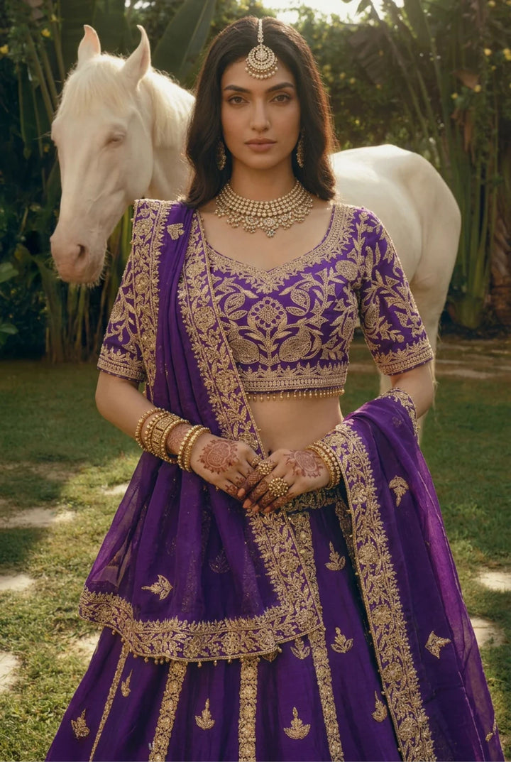 Aari & Cutdana Embellished Silk Lehenga