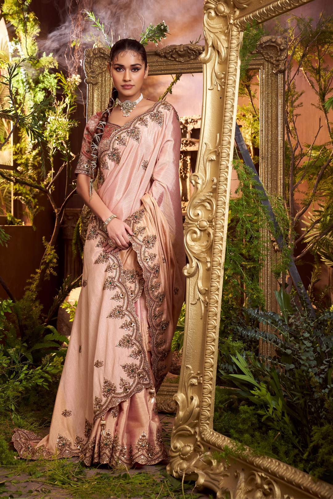 Tissue Saree with Zardozi work