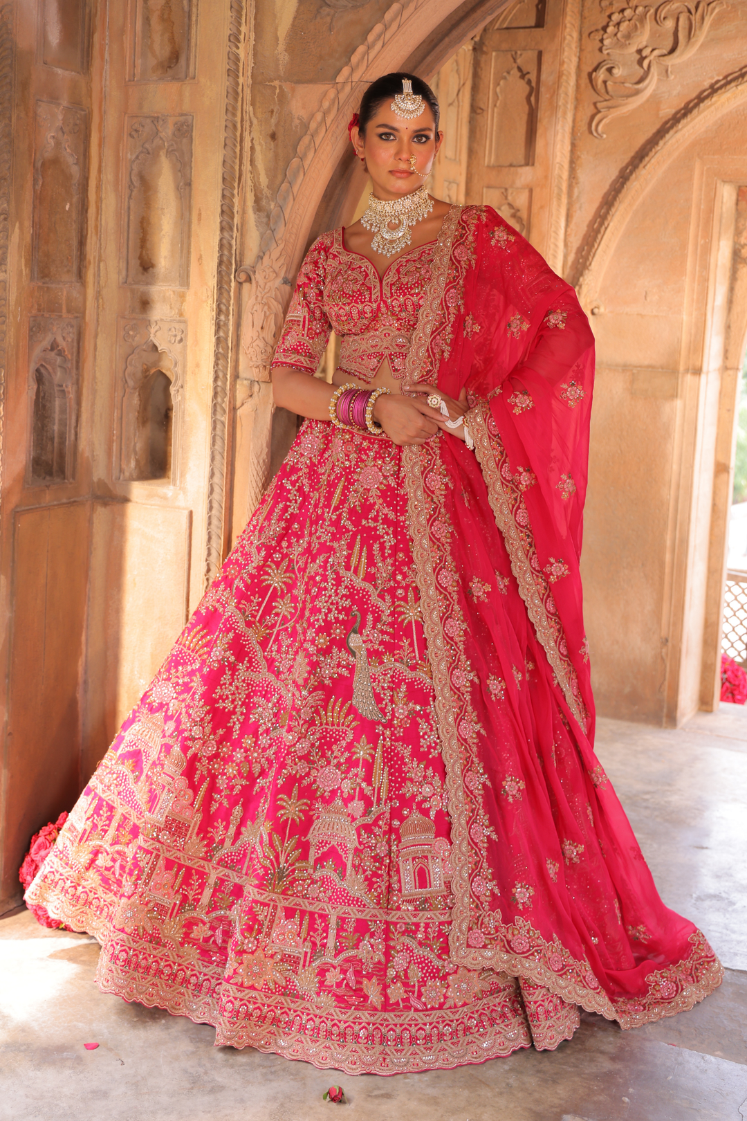 Silk Lehenga with Cutdana, Sequins, Stone, Thread, Zardozi, Zari work
