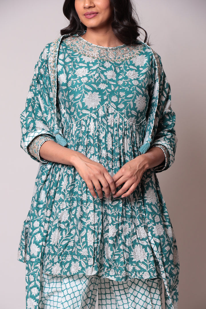 Printed Cotton  Suit  with Gota Patti work.