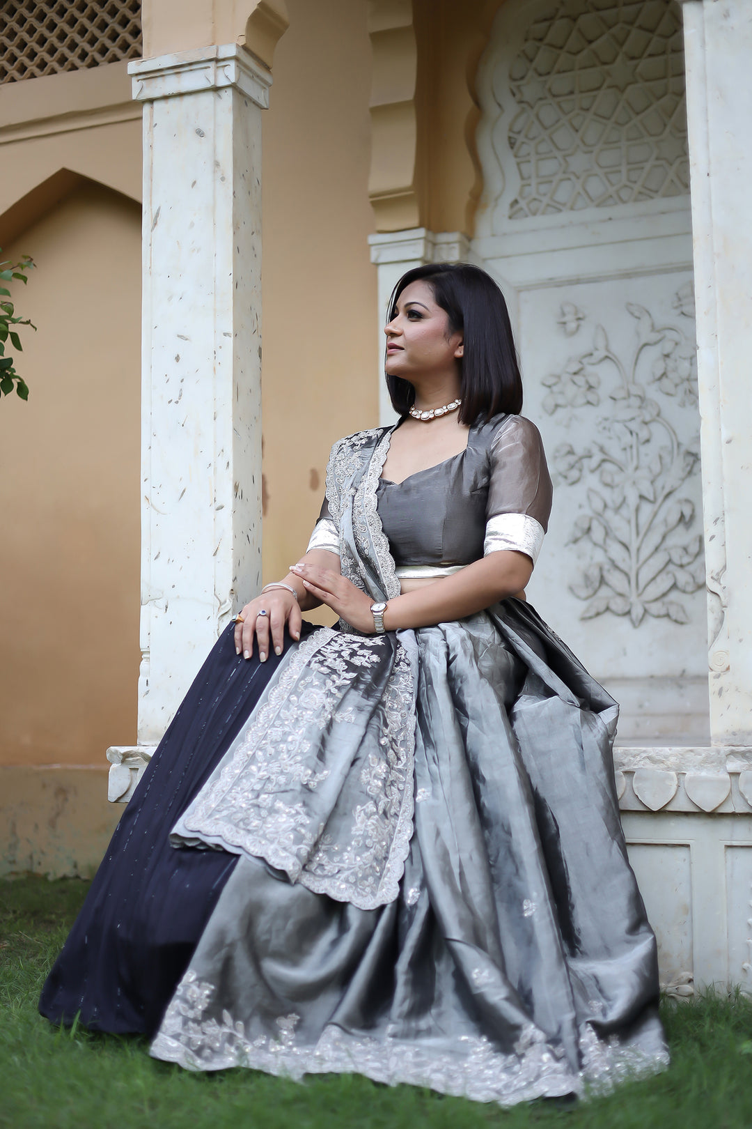 Embroidered Silk Saree with Pearl and Zardozi work