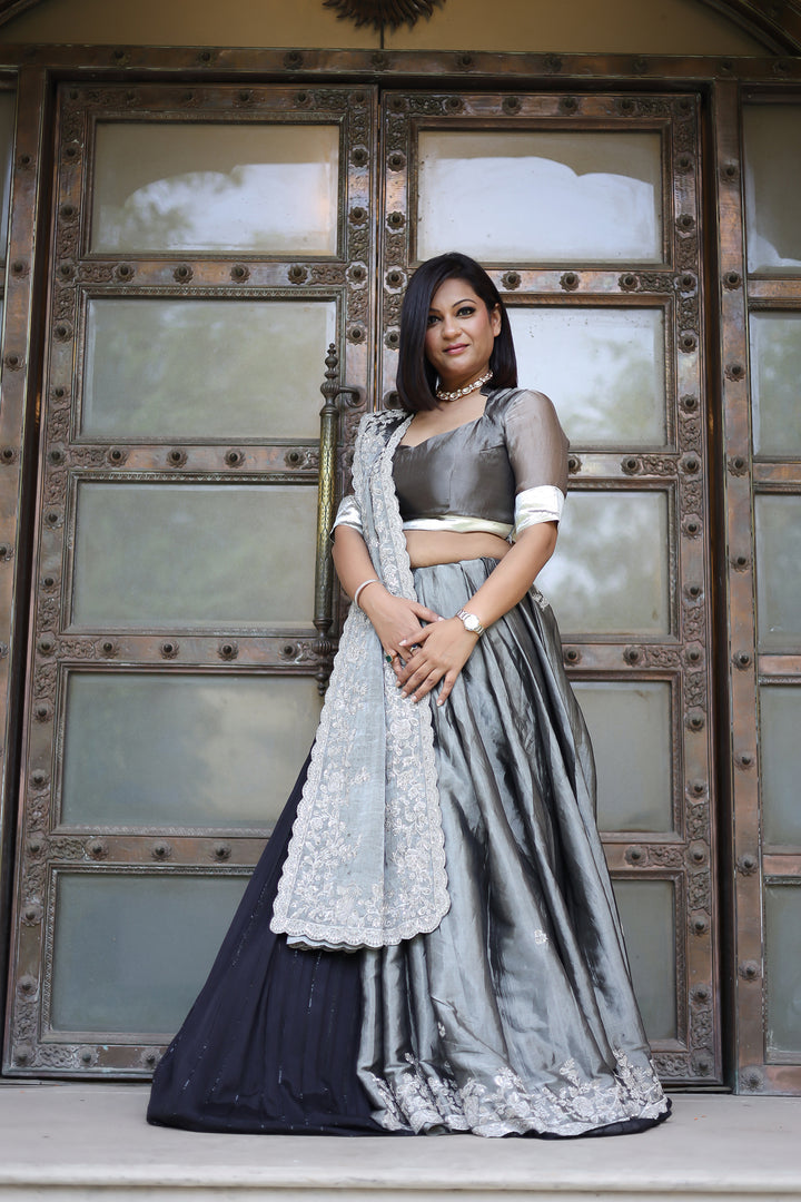 Embroidered Silk Saree with Pearl and Zardozi work