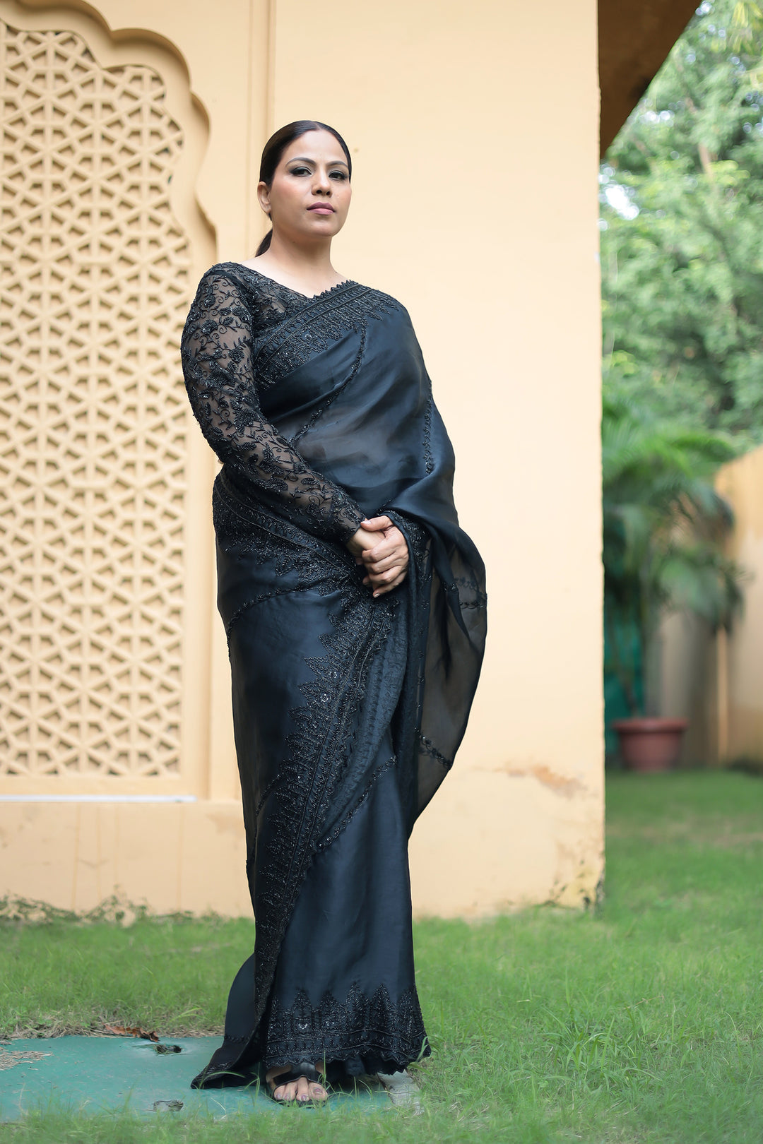 Designer Black Net Saree