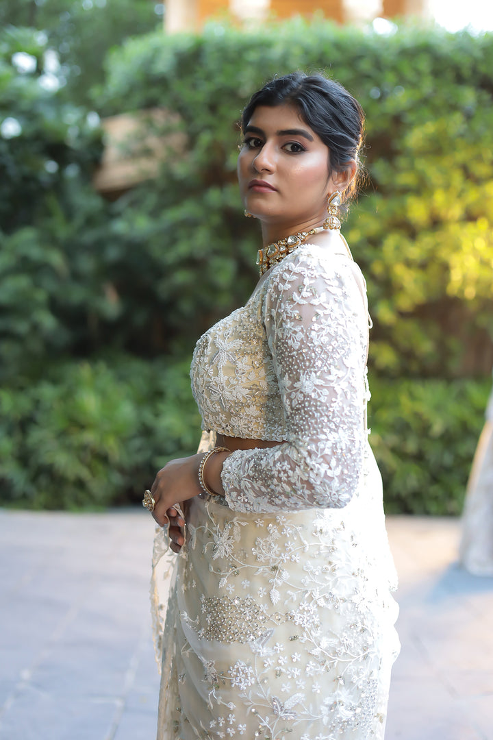 Exquisite Net Saree Embellished  with Pearl and Sequins work