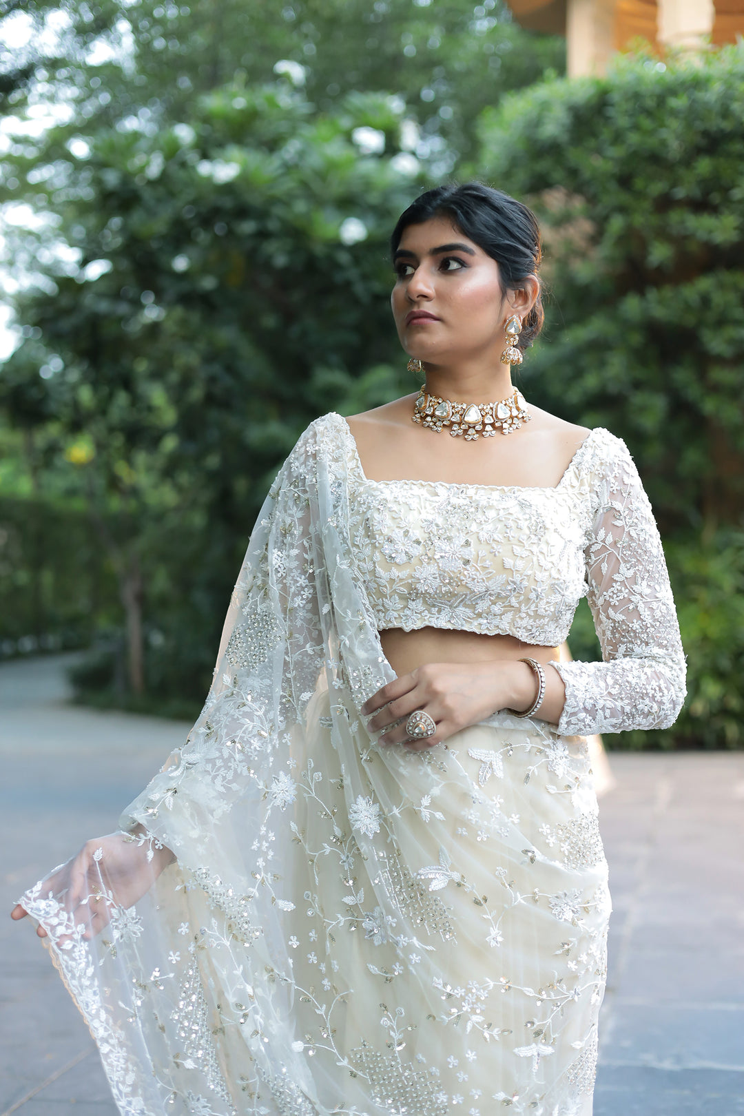 Exquisite Net Saree Embellished  with Pearl and Sequins work