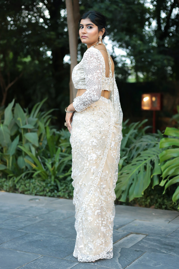 Exquisite Net Saree Embellished  with Pearl and Sequins work
