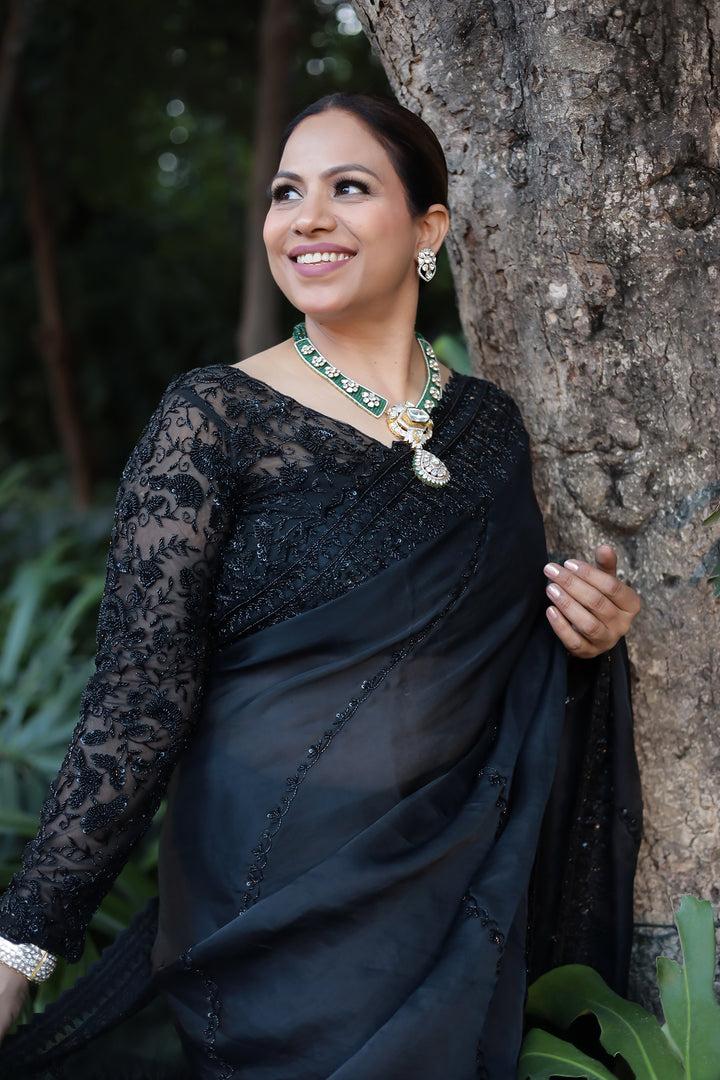 Embellished Organza Saree with Sequins work