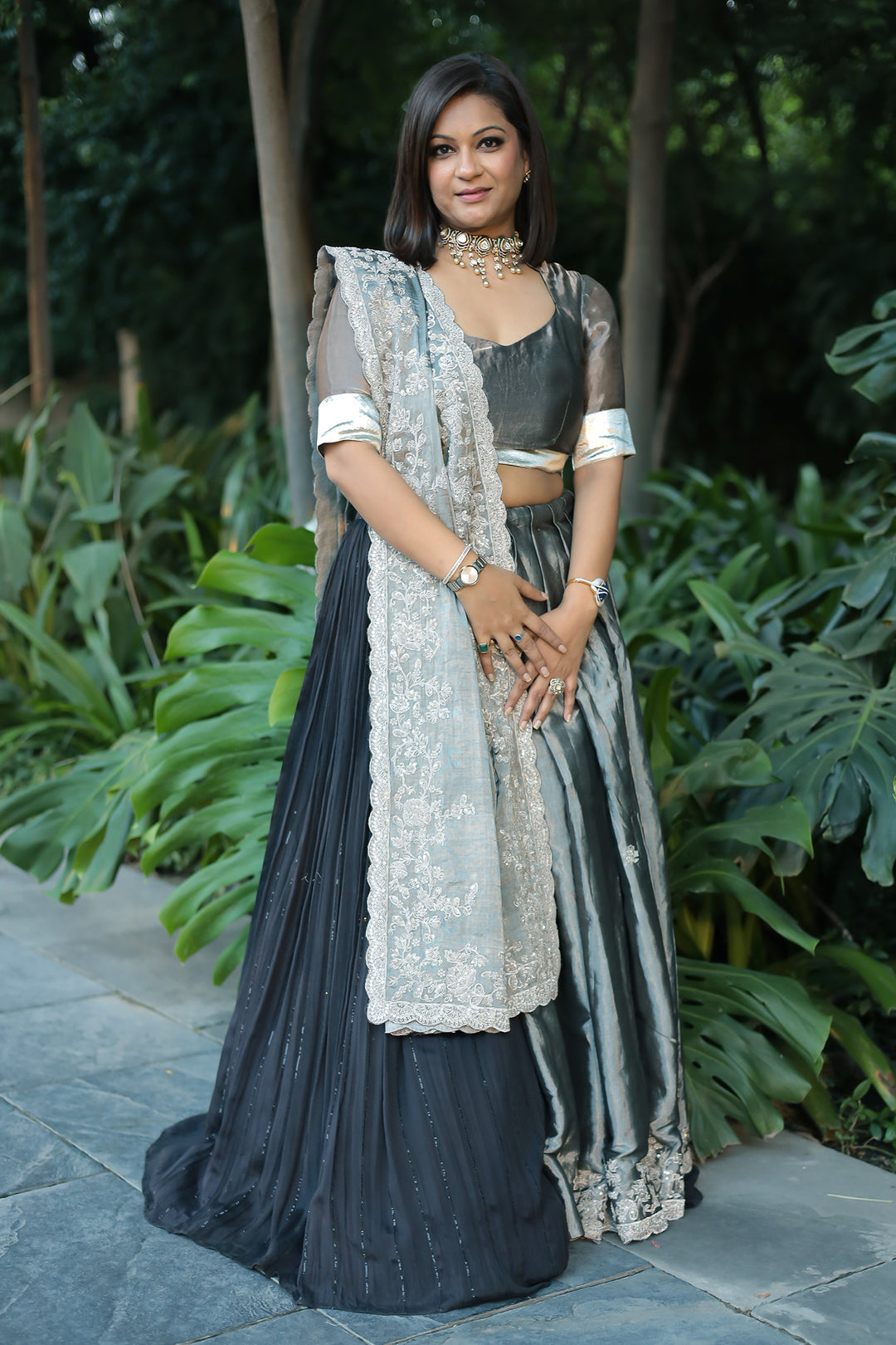 Embroidered Silk Saree with Pearl and Zardozi work