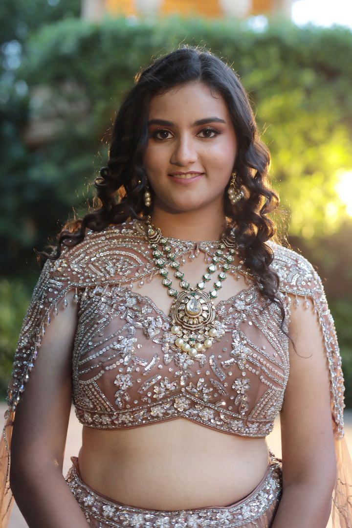 Shimmer Tissue Lehenga Intricate with Sequins and Stone work