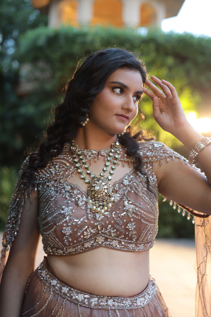 Shimmer Tissue Lehenga Intricate with Sequins and Stone work