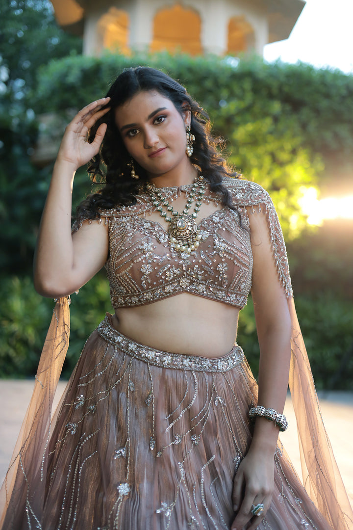 Shimmer Tissue Lehenga Intricate with Sequins and Stone work