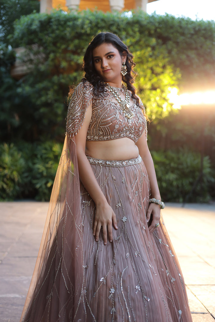 Shimmer Tissue Lehenga Intricate with Sequins and Stone work