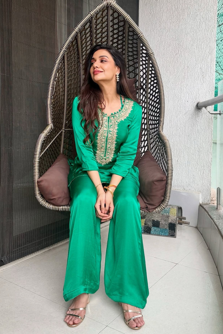 Satin Silk Indowestern with Dori and Sequins work