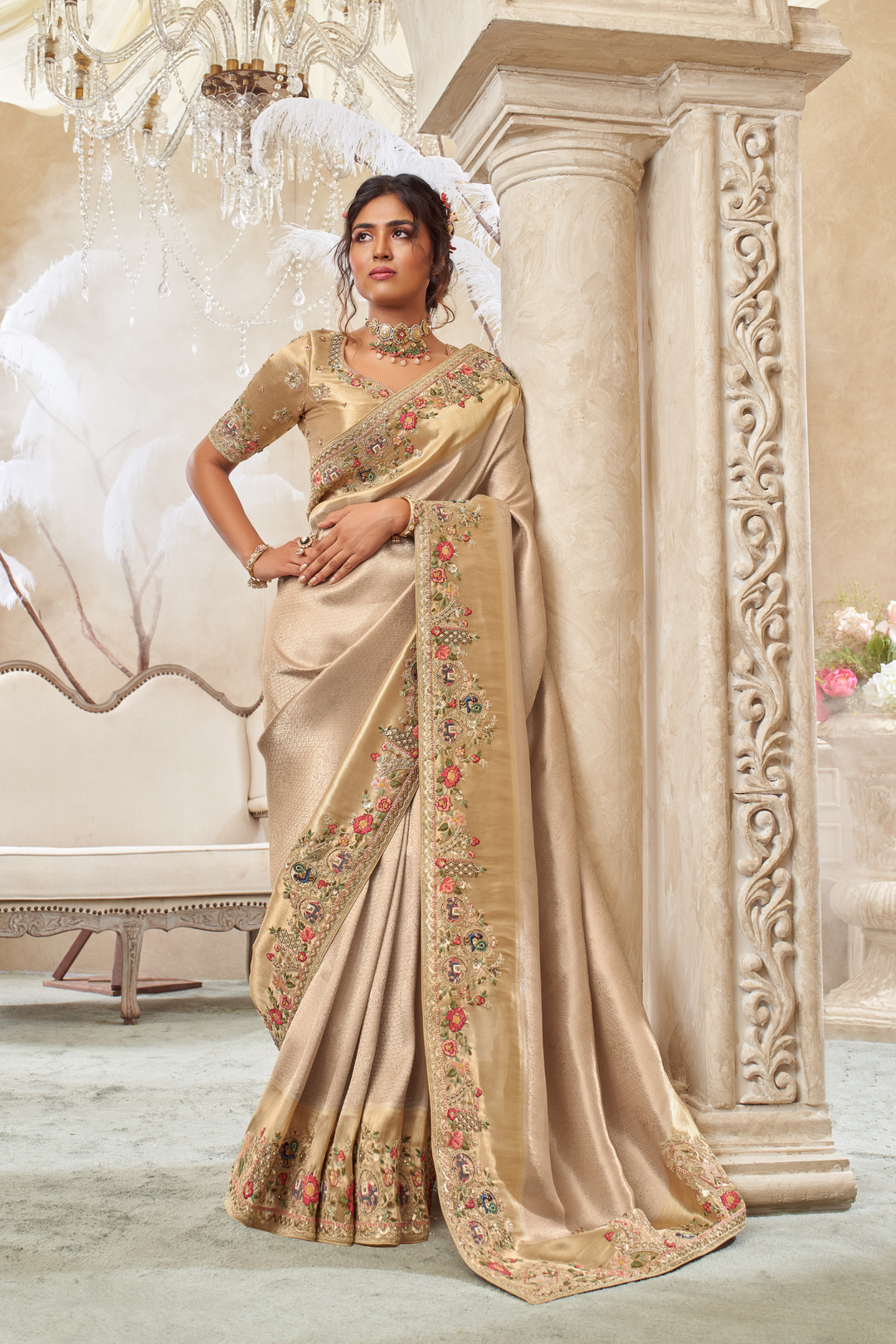 Gold Shimmer Tissue Silk Saree