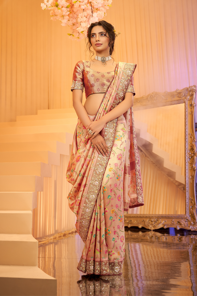 Banarasi Silk Saree with Aari, Sequins, Thread, Zardozi, Zari work