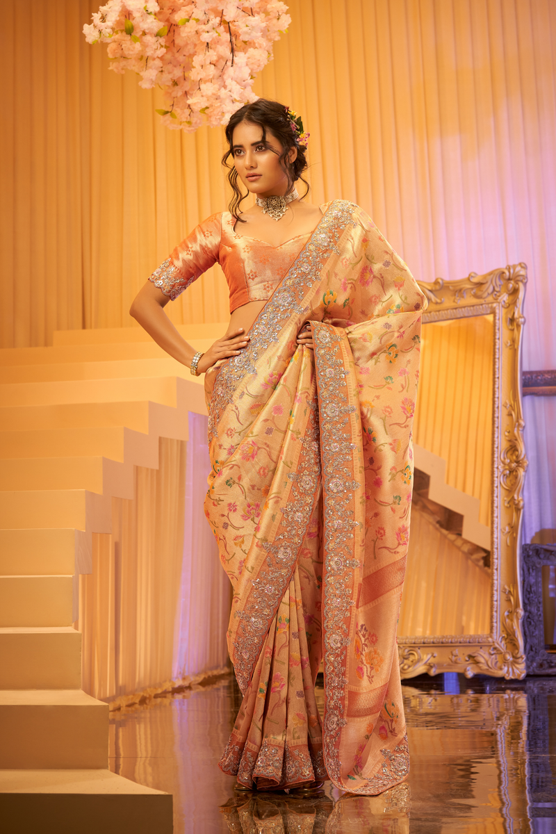Banarasi Silk Saree with Aari, Sequins, Thread, Zardozi, Zari work
